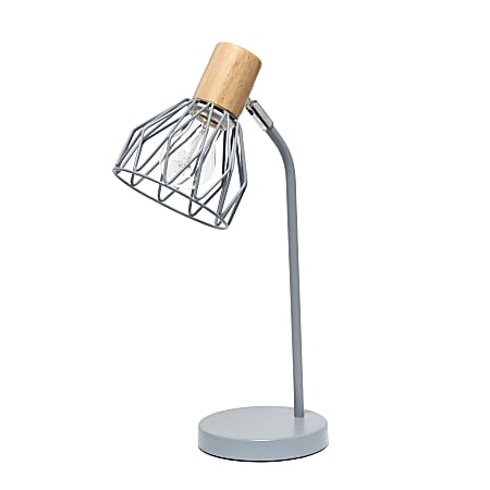 Simple Designs Industrial Farmhouse Fusion Adjustable Cage Wire Office Accent Desk Lamp, 18-1/4"H, Gray
