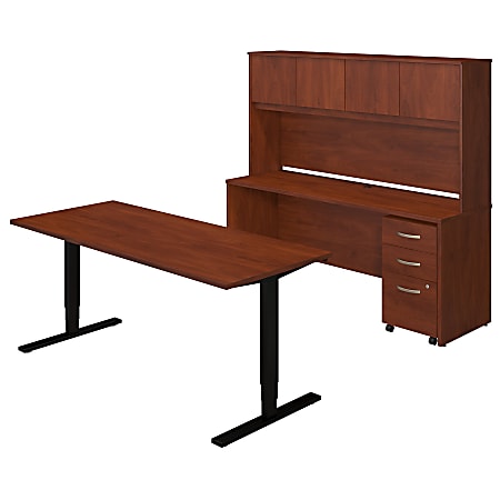 Bush Business Furniture Components Elite Height Adjustable Standing Desk with Credenza and Storage, 72"W, Hansen Cherry, Standard Delivery