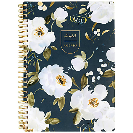 2025 Leah Bisch™ for Cambridge® Weekly/Monthly Planner, 5-1/2" x 8-1/2", Navy Floral, January To December, LB34-200