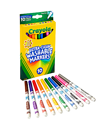 Crayola® Ultra-Clean Washable Markers, Fine Tip, Assorted Classic Colors, Box Of 10