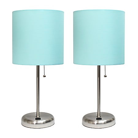LimeLights Stick Lamps, 19-1/2"H, Aqua Shade/Brushed Steel Base, Set Of 2 Lamps
