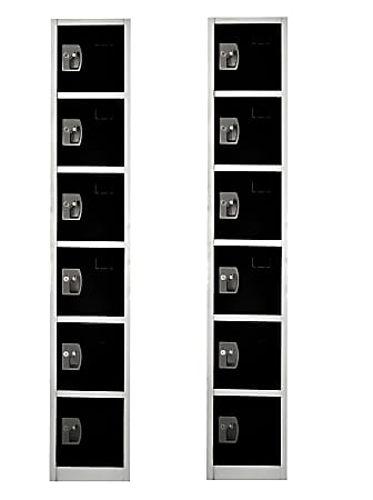 Alpine 6-Tier Steel Lockers, 72”H x 12”W x 12”D, Black, Pack Of 2 Lockers