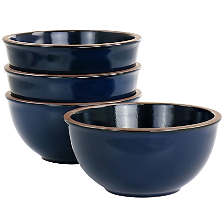 Gibson Elite Dumont 4-Piece Terracotta Bowl Set, 6-1/4”, Dark Blue