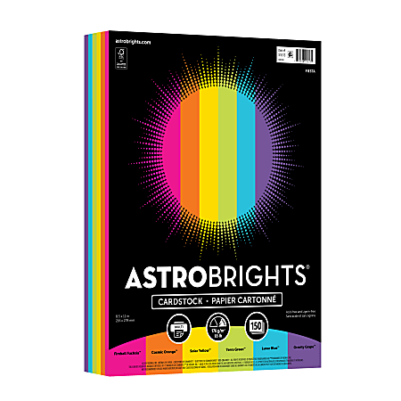 Astrobrights Color Cardstock, Fiesta Assortment, Letter (8-1/2" x 11"), 65 Lb, Pack Of 150 Sheets
