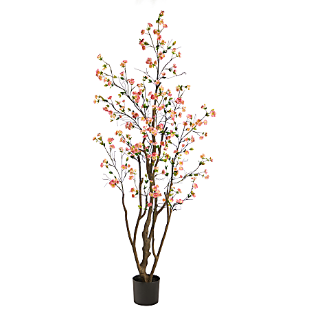 Nearly Natural Cherry Blossom 78”H Artificial Tree With Planter, 78”H x 18”W x 18”D, Pink/Black