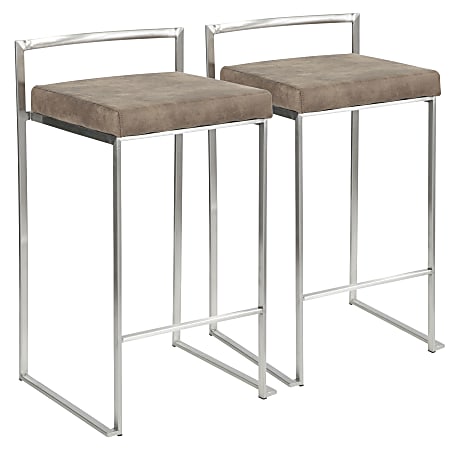 LumiSource Fuji Stacker Contemporary Counter Stools, Brown Cowboy Seat/Stainless-Steel Frame, Set of 2 Stools