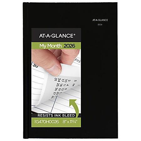 AT-A-GLANCE® DayMinder® 2026 Monthly Planner, Hardcover, Black, Large, 8" x 11 3/4"