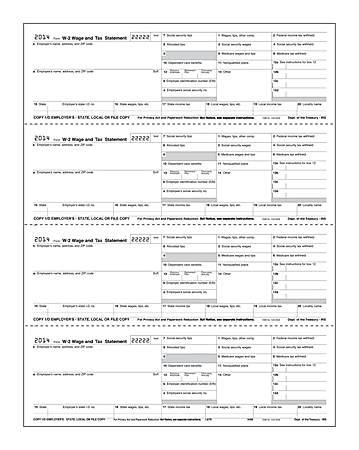 ComplyRight Tax Forms, W-2, Inkjet/Laser, Employer, Copy 1, 4-Up, 8 1/2" x 11", Pack Of 50 Sheets/50 Forms
