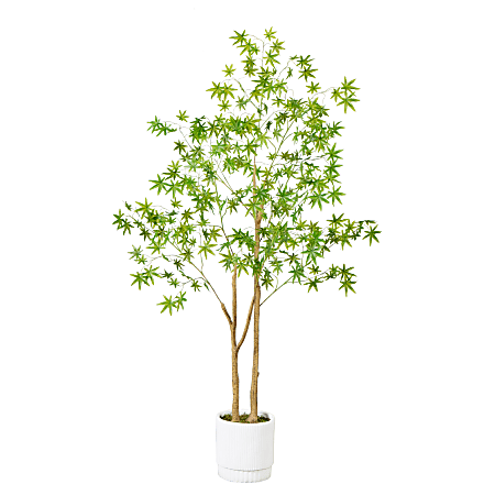 Nearly Natural 6’H Artificial Maple Tree With Planter, 72”H x 35”W x 35”D, Green/White
