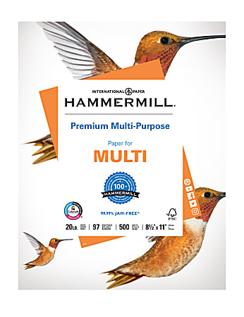 Hammermill® Premium Multi-Use Printer & Copy Paper, White, Letter (8.5" x 11"), 500 Sheets Per Ream, 20 Lb, 97 Brightness