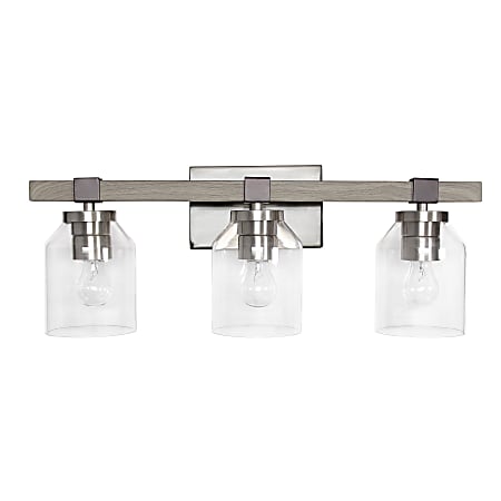 Lalia Home Barnlit Rustic 3-Light Vanity, 22"W, Clear/Brushed Nickel