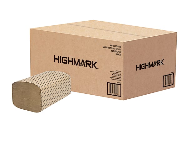 Highmark® ECO Single-Fold 1-Ply Paper Towels, 100% Recycled, Natural, 250 Sheets Per Roll, Pack Of 16 Rolls