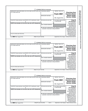 Complyright 3921/3922 Tax Forms, Employee Stock Plan, Copy B, 8 1/2" x 11", Pack Of 150