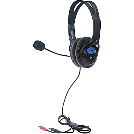 Manhattan Stereo Headset (Clearance Pricing), Lightweight, adjustable microphone, in-line volume control, padded cloth ear cushions