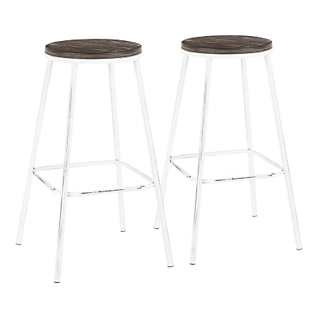 LumiSource Clara Round Bar Stools, Espresso Seat/Vintage White Frame, Set Of 2 Stools