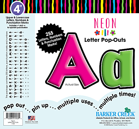 Barker Creek® Letter Pop-Outs, 4", Neon, Set Of 255