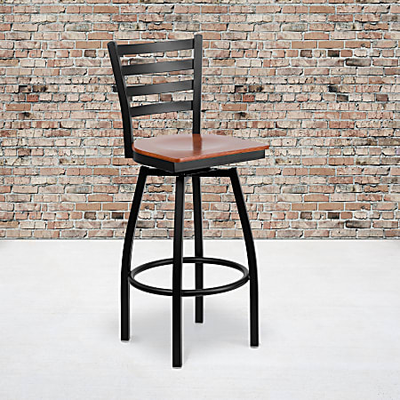 Flash Furniture Metal/Wood Swivel Barstool With Ladder Back, Cherry/Black