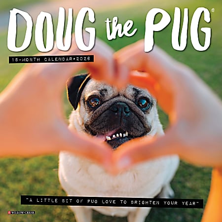 2026 Willow Creek Press Monthly Mini Wall Calendar, 7" x 7", Doug the Pug, January To December, 53560