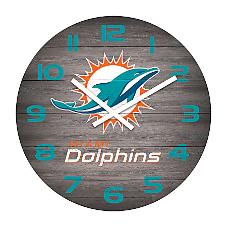 Imperial NFL Weathered Wall Clock, 16”, Miami Dolphins