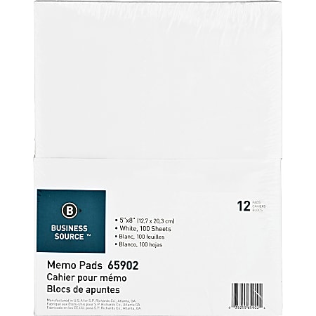 Business Source Plain Memo Pads - 100 Sheets - Plain - Glue - 16 lb Basis Weight - 5 Business Source Plain Memo Pads - 100 Sheets - Plain - Glue - 16 lb Basis Weight - 5
