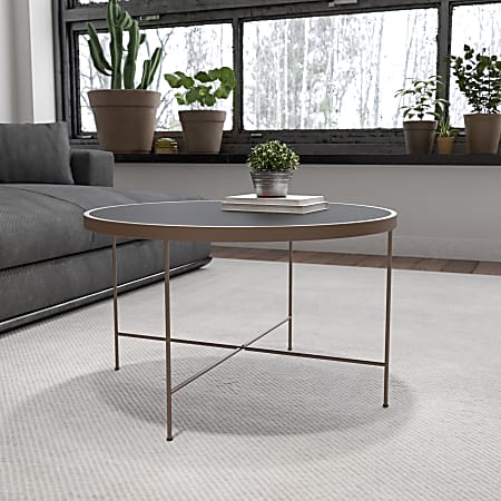 Flash Furniture Glass Coffee Table, 17-1/2"H x 29-1/2"W x 29-1/2"D, Black/Matte Gold
