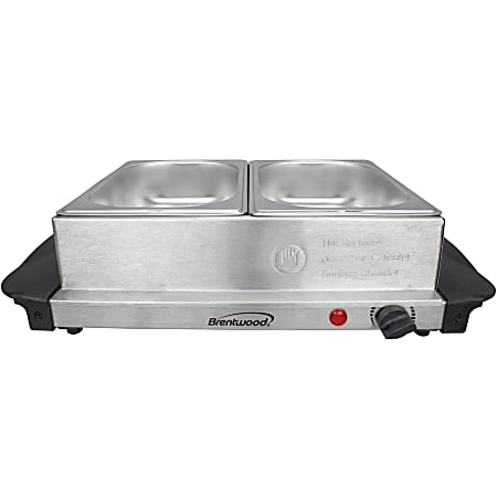 Brentwood BF-215 3-Quart 2-Pan Buffet Server And Warming Tray, 7" x 11", Silver/Black
