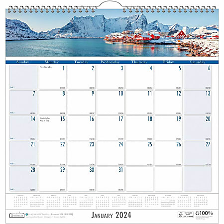 House of Doolittle Coastlines Monthly Wall Calendar - Julian Dates - Monthly - 12 Month - January 2024 - December 2024 - 1 Month Single Page Layout - 1.38