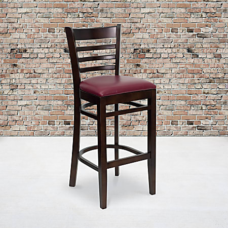 Flash Furniture Wooden/Vinyl Restaurant Barstool With Ladder Back, Burgundy/Natural