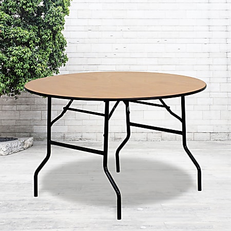 Flash Furniture Round Wood Folding Banquet Table, 30-1/4"H x 48"W x 48"D, Natural/Black