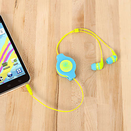ReTrak™ Retractable Earbuds, Neon Blue/Yellow
