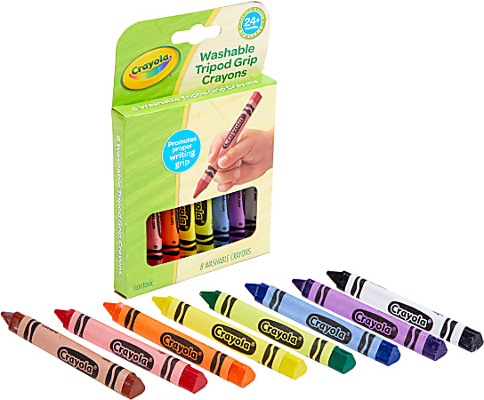 Crayola® Young Kids Washable Tripod Crayons, Assorted Colors, Pack Of 8 Crayons