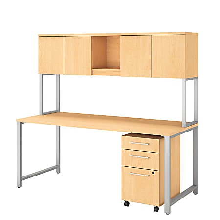 Bush Business Furniture 400 Series Table Desk With Hutch And 3 Drawer Mobile File Cabinet, 72"W x 30"D, Natural Maple, Standard Delivery