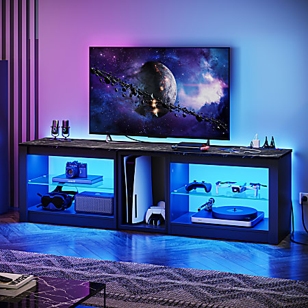 Bestier TV Stand For 70 TVs With Power Outlets Glass Shelves LED