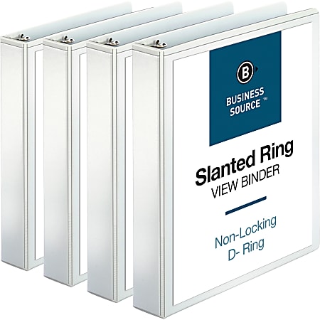 Business Source Basic D-Ring White View Binders, 1 1/2" Ring, 8 1/2" x 11", White