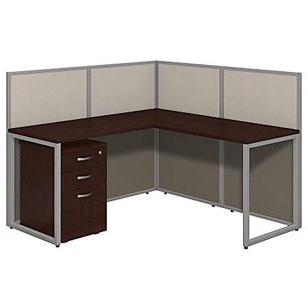 Bush Business Furniture Easy Office L-Desk Open Office With 3-Drawer Mobile Pedestal, 44 15/16”H x 60 1/16”W x 60 1/16”D, Mocha Cherry
