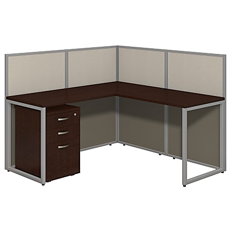 Bush Business Furniture Easy Office 60W L-Desk Open Office With 3-Drawer Mobile Pedestal,Mocha Cherry, Standard Delivery