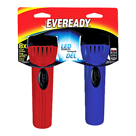 Eveready LED Economy Flashlight, 6 1/4", Blue/Red, Pack Of 2