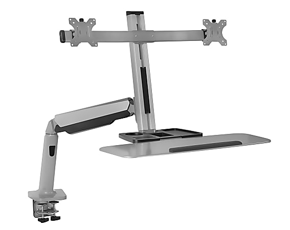 Mount-It! MI-7904 36"W Stand-Up Workstation With Dual-Monitor Mount, Silver