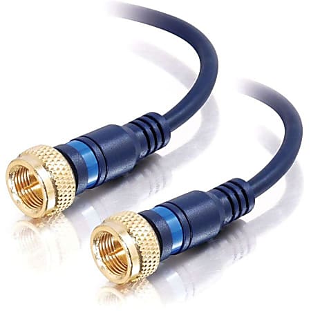 C2G 50ft Velocity Mini-Coax F-Type Cable - F Connector Male - F Connector Male - 50ft - Blue