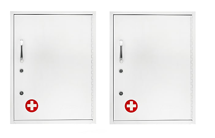 Alpine AdirMed Dual Lock Surface-Mount Medical Security Cabinets, 21”H x 16”W x 6”D, White, Pack Of 2 Cabinets