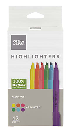 Office Depot® Brand Pen-Style Highlighters, 100% Recycled,