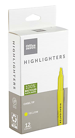 Office Depot Brand Pen Style Highlighters 100percent Recycled Fluorescent  Yellow Pack Of 12 - Office Depot