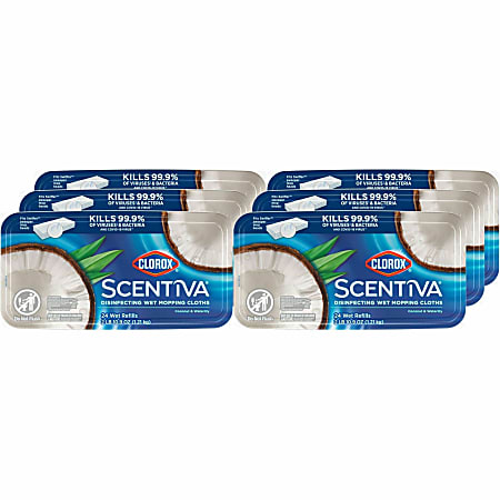 Clorox Scentiva Disinfecting Wet Mopping Cloth Refills - Coconut & Water Lily - 5.9" Width x 11.4" Length - 24 Per Pack - 6 / Carton