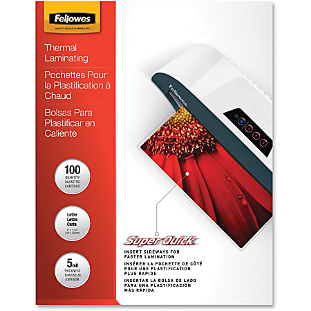 Fellowes® SuperQuick Laminating Pouches, Glossy, 8.5&quot; x