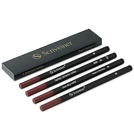 Scriveiner Rollerball Ink Refills, Medium Point, 0.7 mm, Black Ink, Pack Of 4 Refills