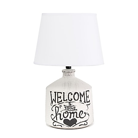 Simple Designs Ceramic Farmhouse Accent Table Lamp, 13-3/4"H, White