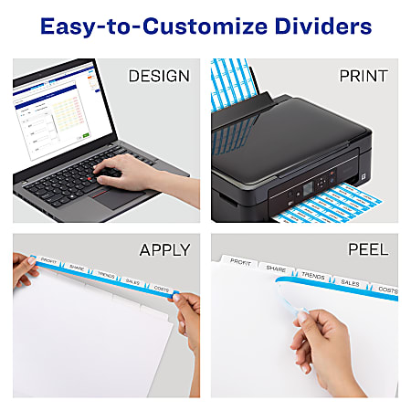 Avery® Print & Apply Clear Label Dividers With Index Maker® Easy Apply™  Printable Label Strip And White Tabs, 5-Tab, Box Of 5 Sets