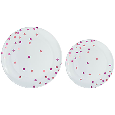 Amscan Round Hot-Stamped Plastic Plates, Pink, Pack Of