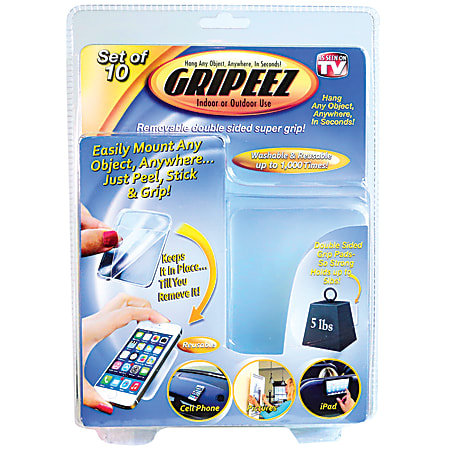 Gripeez™ Double-Sided Grip Strips, 3" x 2.5", Clear, Pack Of 10