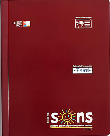 SONS System Third Notebooks, 9-3/4" x 7-1/2", 1 Subject, Primary Rule, 200 Sheets, Burgundy